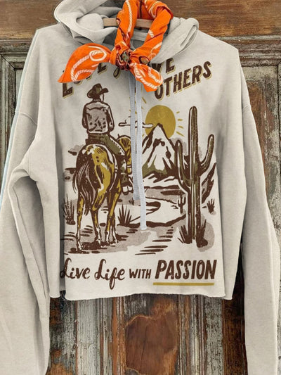 Women's Retro Cowboy Printed Casual Fashion Long Sleeve Hoodie