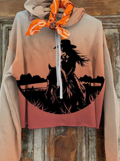 Women's Retro  Cowboy Printed Casual Long Sleeve Hoodie