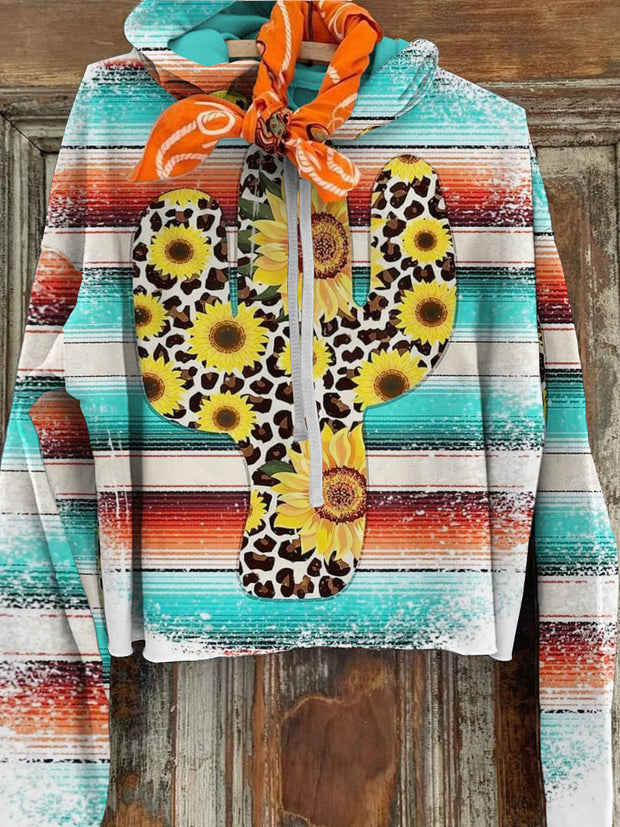 Women's Retro Cactus Printed Casual Long Sleeve Hoodie