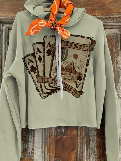 Women's Retro  Poker Printed Casual Long Sleeve Hoodie