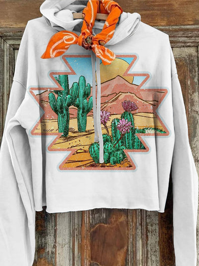 Women's Retro Cactus Printed Casual Long Sleeve Hoodie