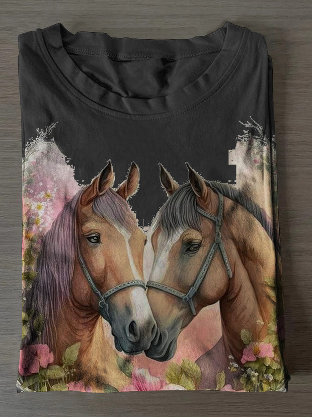 Unisex Horses Print Casual Short Sleeves T-Shirt