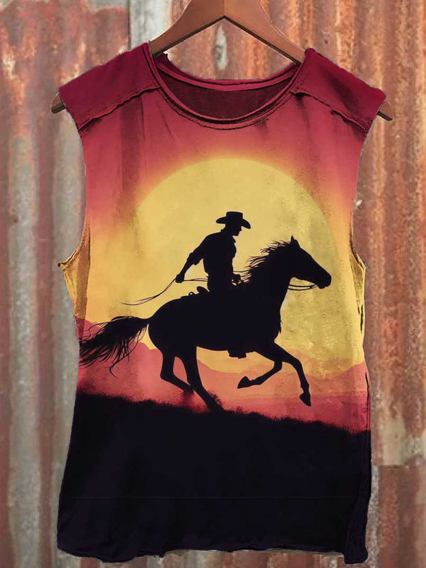 Retro Western Cowboy Art Print Casual Vest