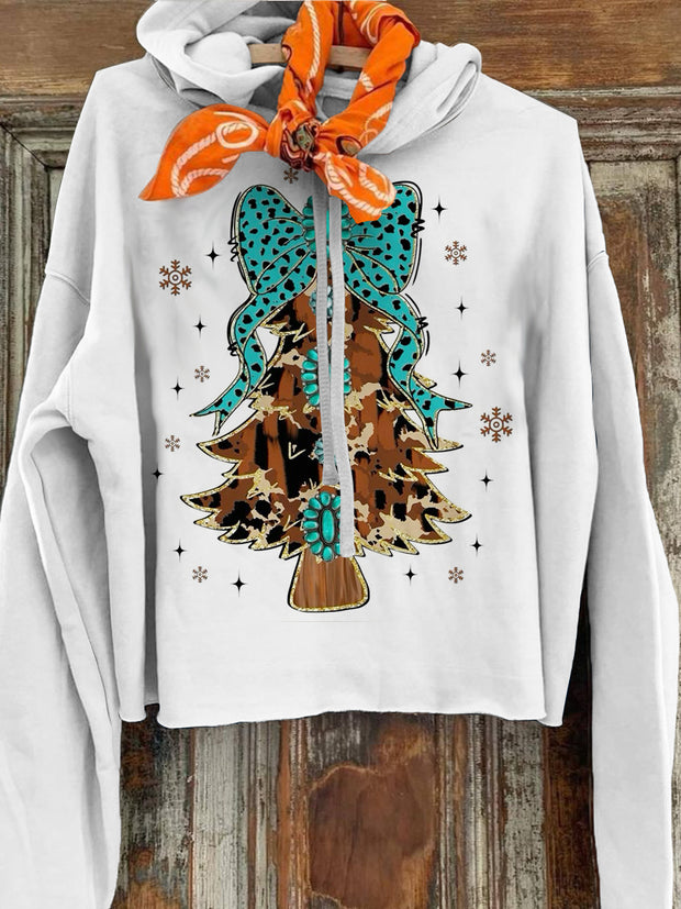 Women's  Leopard Christmas Tree Printed Casual Hoodie