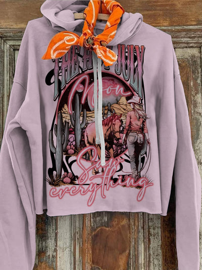 Women's Letter Cowboy Printed Casual Hoodie