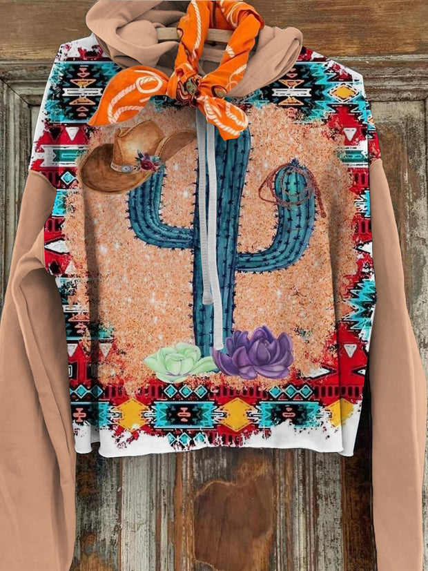 Women's Cactus Cowboy Printed Casual Hoodie