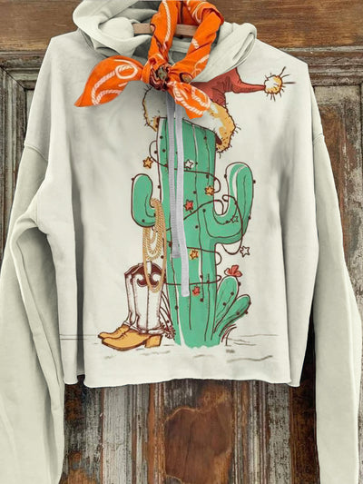 Women's Cactus Cartoon Printed Casual Hoodie