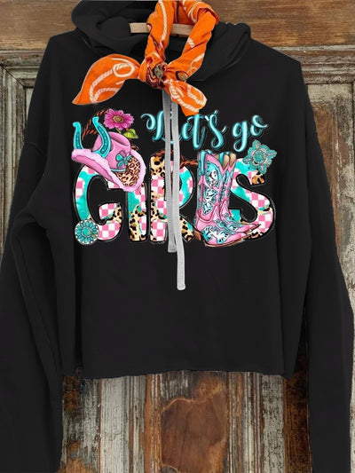 Women's  Letter Cowboy Printed Casual Hoodie