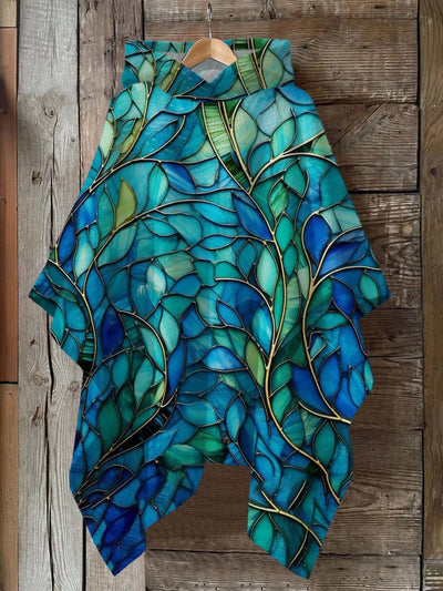 Stained Glass Art Print Hooded Warm Shawl