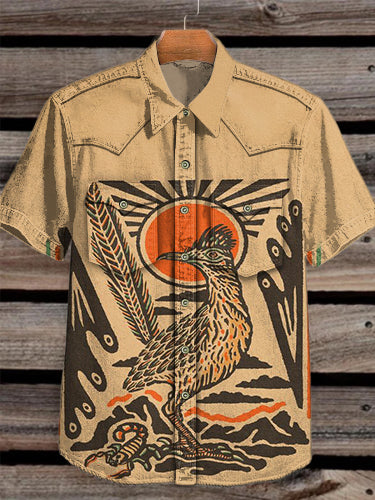 Unisex Western Animal Bird Art Vintage Print Casual Cotton Shirt