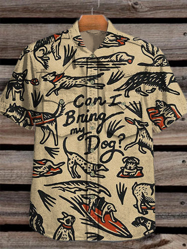 Unisex Vintage Western Animal Dogs Art Vintage Print Casual Cotton Shirt