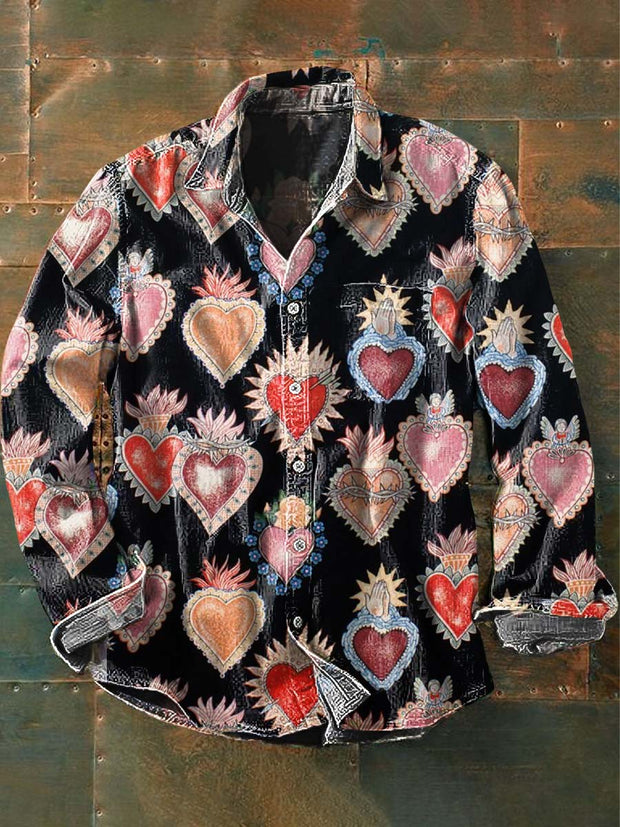 Men's Sacred Heart Printed Casual Long Sleeve Shirt