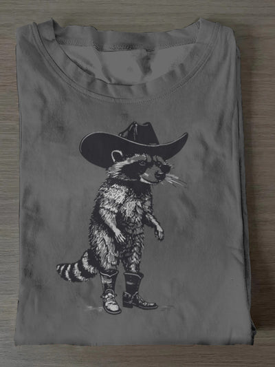 Unisex Vintage Western Hat Beaver Printed Vintage Fashion Loose Short Sleeve T-Shirt