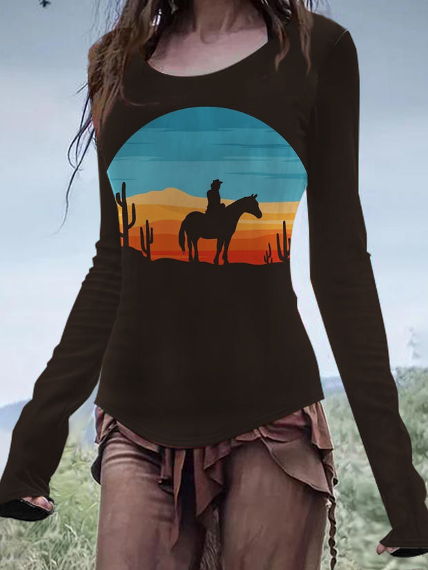 Women's Desert Art Printed Casual Long Sleeve T-shirt