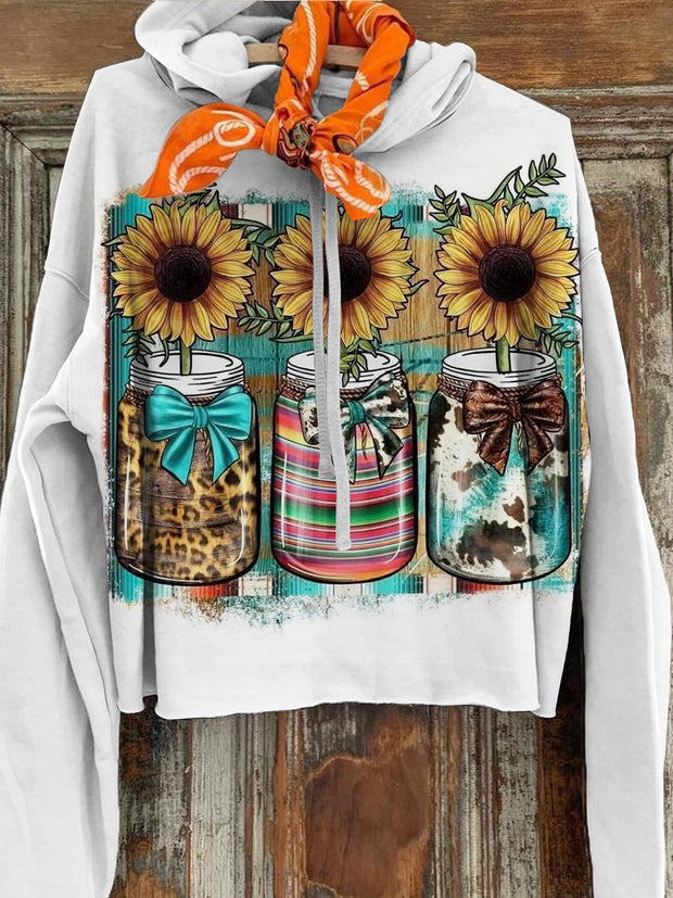 Women's Retro Sunflower Printed Casual Hoodie