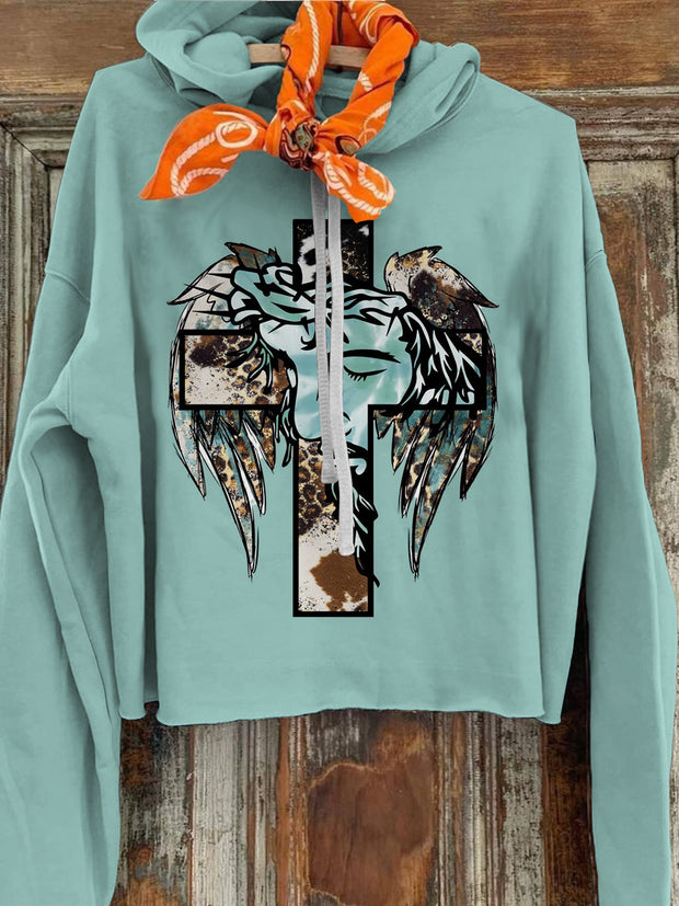 Women's Cross Art Printed Casual Hoodie