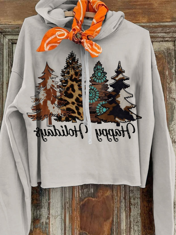 Women's Christmas Tree Art Printed Casual Hoodie