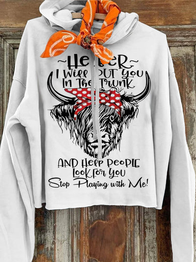 Women's Cow Letter Art Printed Casual Hoodie