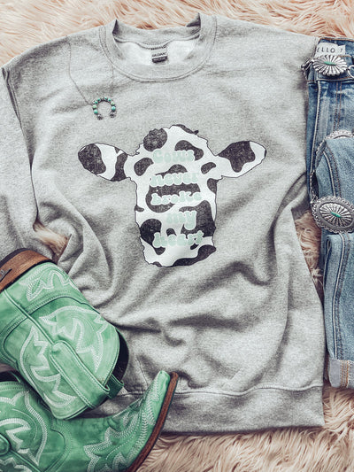 Unisex Vintage Western Cute Cow Printed Crew-Neck Retro Fashion Loose Long Sleeved Sweatshirt