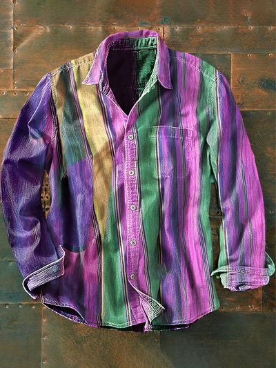 Unisex Men's  Vintage Purple Gradient Stripe Print Casual Long Sleeve Shirt