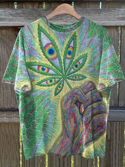 Unisex Colorful Fantasy Marijuana Print Casual Short Sleeves T-Shirt