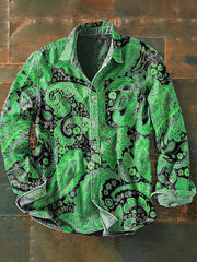 Men's Vintage Cashew Flower Print Casual Long Sleeve Lapel Shirt