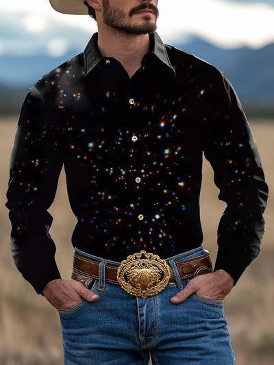 Men's Outdoor Vintage Western Ethnic Gradient Sequin Party Pattern Casual Cotton Long Sleeve Shirt