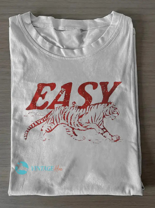 Unisex Easy Tiger Print Casual Short Sleeves T-Shirt White / S