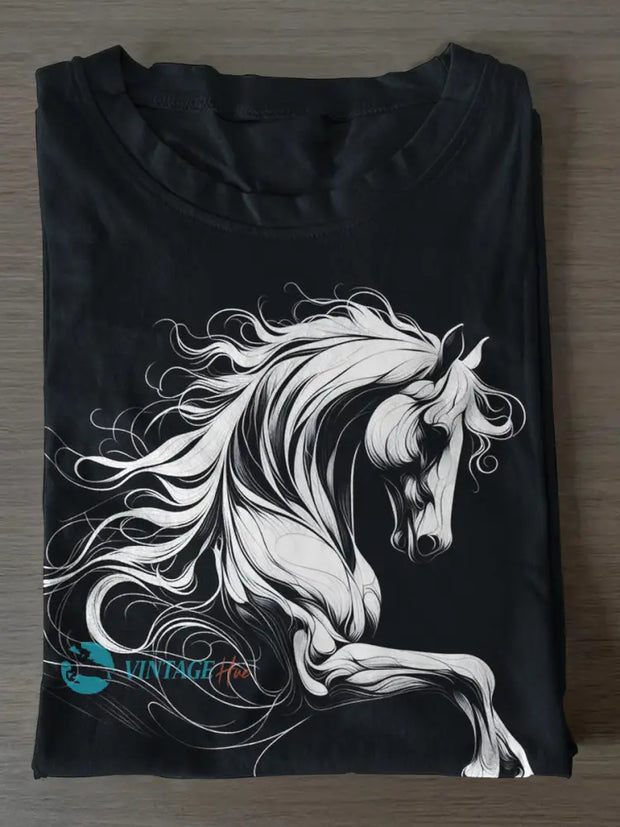 Unisex Horse Silhouette Print Casual Short Sleeves T-Shirt Black / S